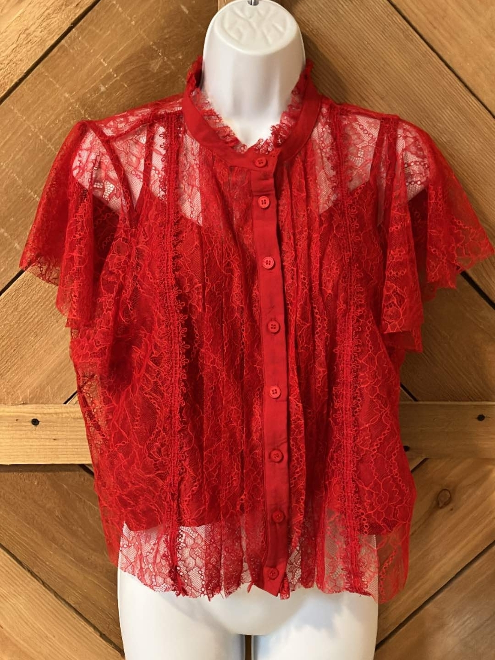 Lucy Paris Red Lace Blouse with Matching Button